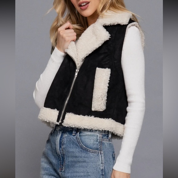 FAUX SUEDE INNER FUR ZIP UP VEST - Picture 3 of 5